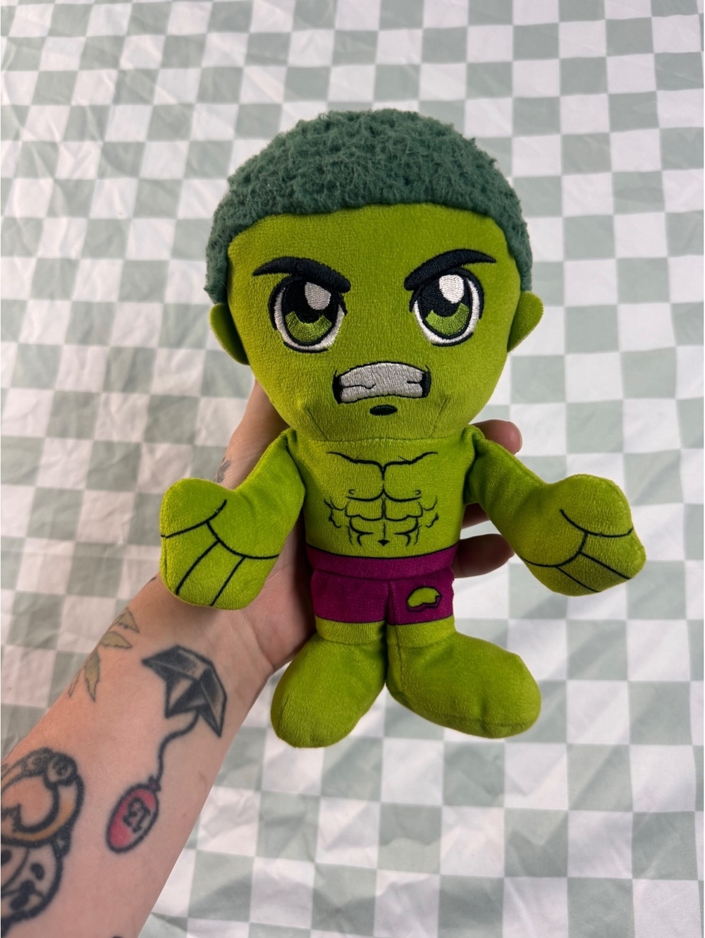 Green Hulk Plush Toy with Purple Shorts